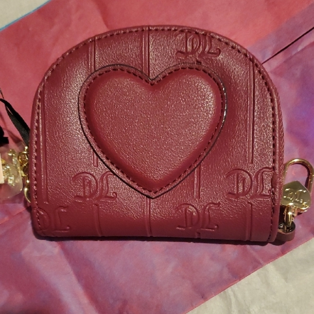 Juicy Couture Burgundy Coin Purse with Dividers For Cards Or Cash Gold Accents - Picture 2 of 8